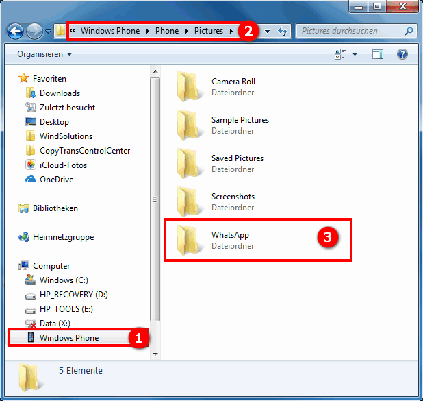 WhatsApp Bilder von Windows Phone am PC sichern