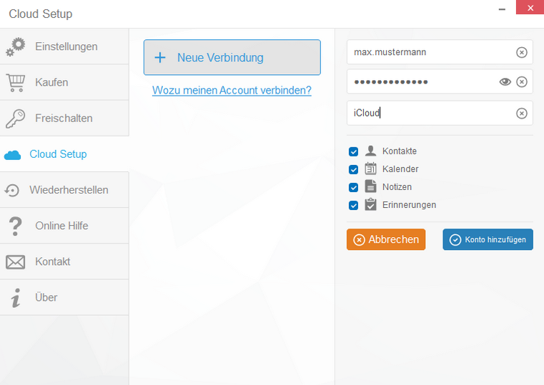 iCloud-Verbindung hinzufügen