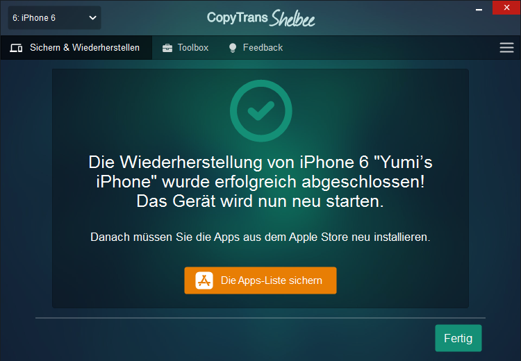 iPhone Backup teilweise einspielen