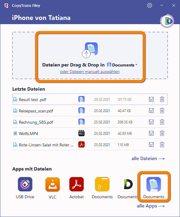 CopyTrans Filey App Dokumente