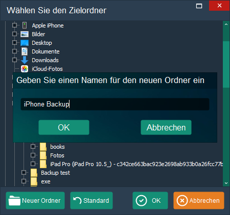 iPhone Backup Ordner erstellen