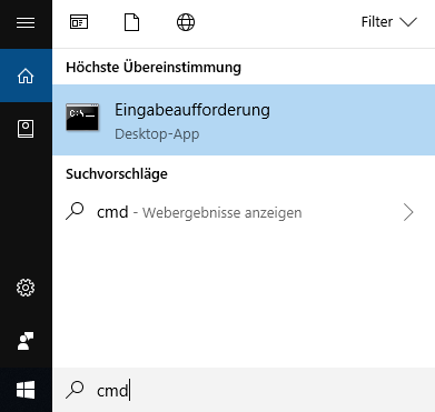 Eingabeaufforderung öffnen und CMD eingeben