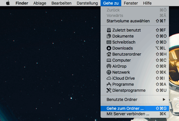 Gehe zum Ordner auf Mac ausführen