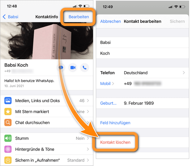 Kontakt aus WhatsApp löschen