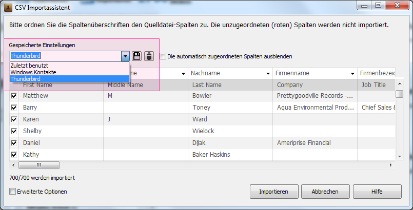 Einstellungen beim Kontakteinmport aus CSV sichern