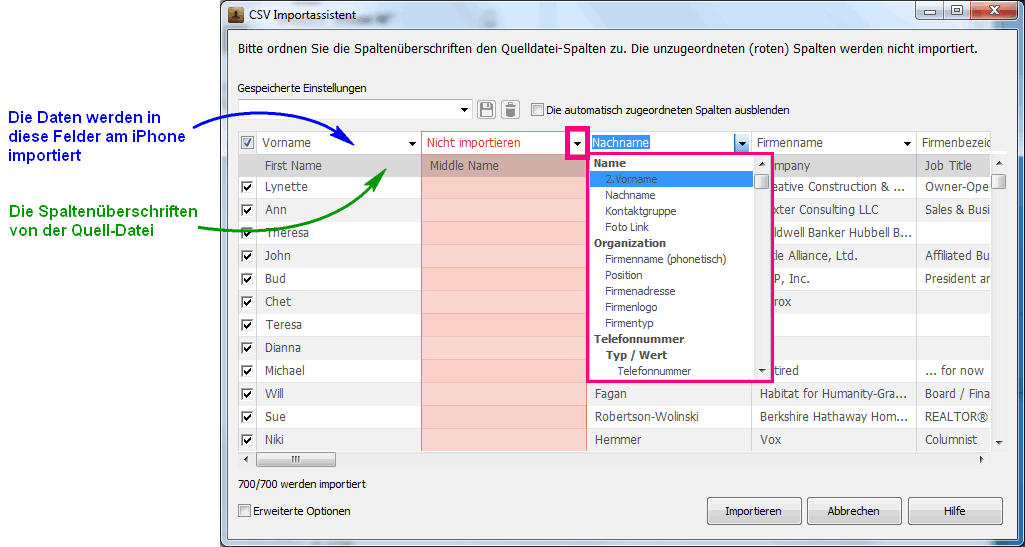 Kontakte aus CSV auf iPhone übertragen