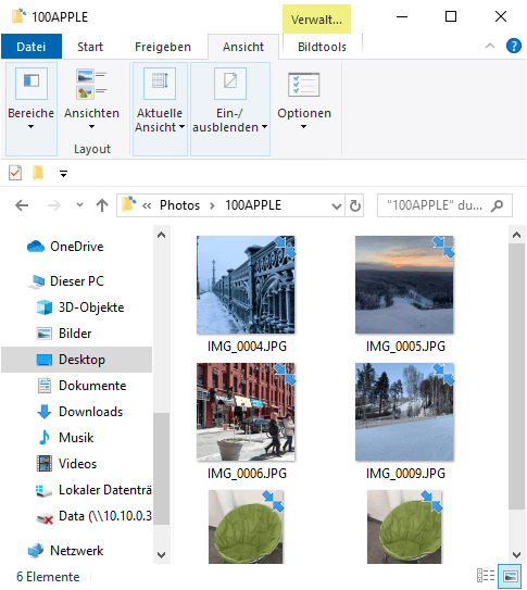 Aus dem Backup extrahierte Fotos 