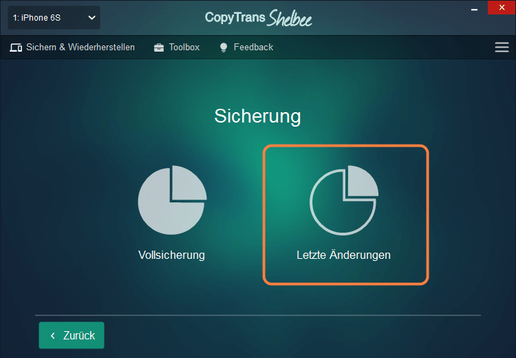 Letzte Änderungen am Ihren iPhone speichern - mit CopyTrans Shelbee