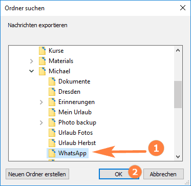 Zielordner am PC auswählen: Whatsapp Status herunterladen
