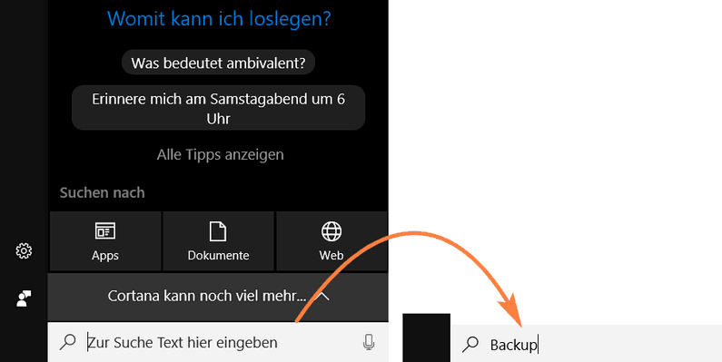 Suchleiste Backup suchen