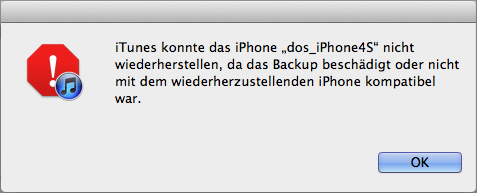 iPhone Backup beschädigt oder nicht kompatibel