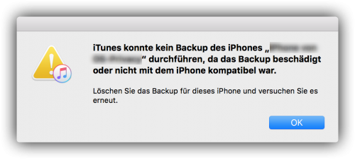 iPhone Backup nicht kompatibel