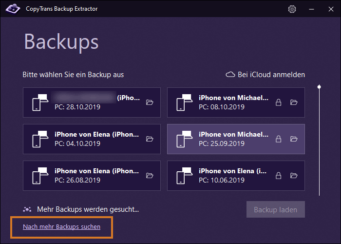 Nach mehr Backups suchen