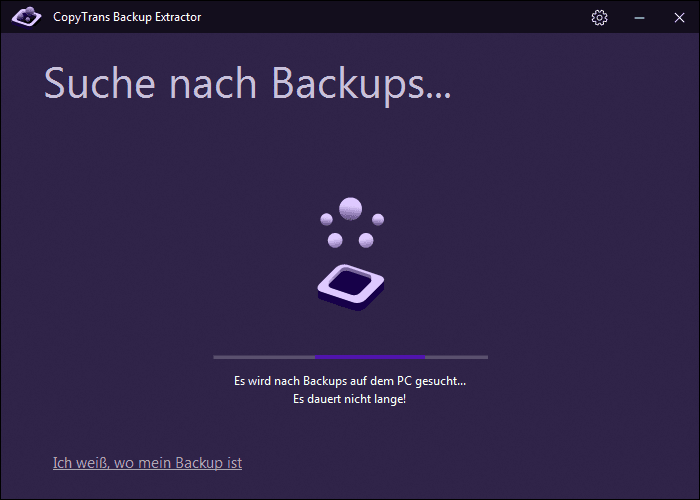 CopyTrans Backup Extractor sucht nach Backups