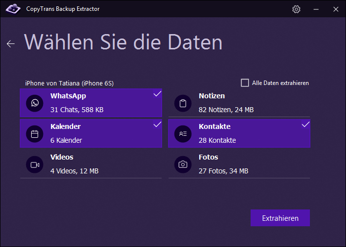 Wählen Sie Daten aus Backup aus