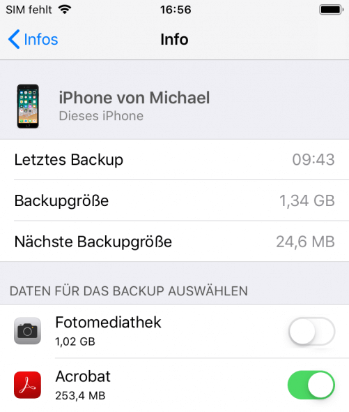 iPhone Backup ohne Fotos in Einstellungen prüfen