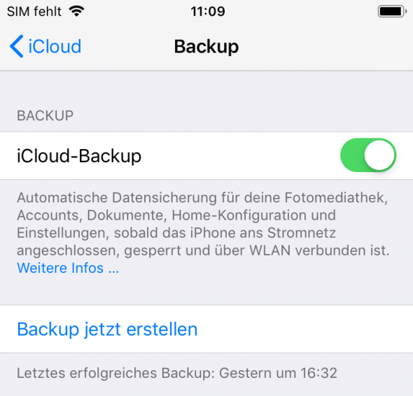 iCloud Backup ist aktiviert