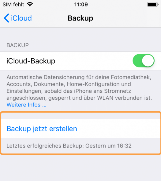 iCloud Backup erstellen