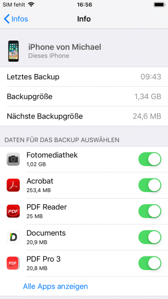 iCloud Backup Inhalt