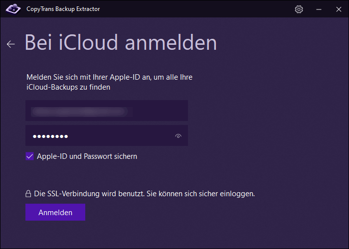 Melden Sie sich bei iCloud an