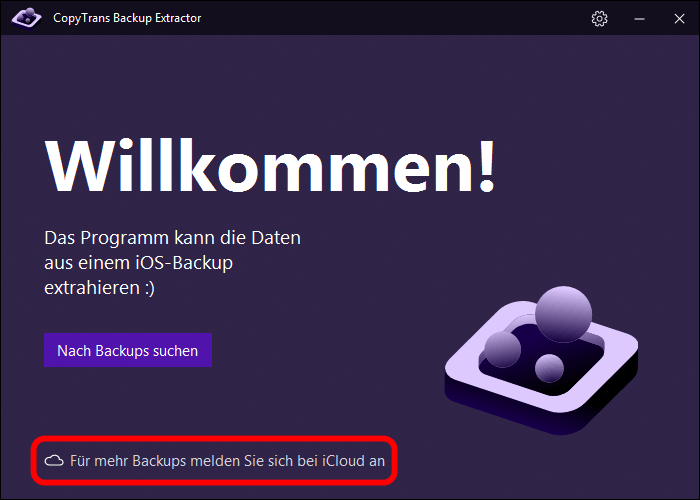 CopyTrans Backup Extractor sucht nach Backups