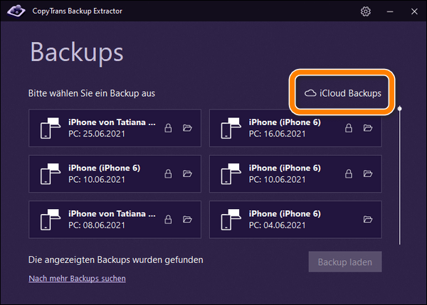 iPhone Kontakte Backup in iCloud suchen