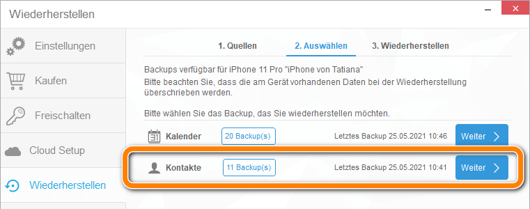 Kontakte Backup auf iPhone wiederherstellen