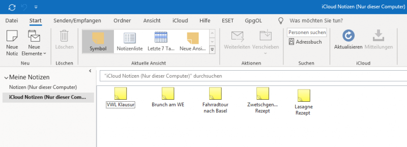 iCloud Notizen in Outlook anzeigen