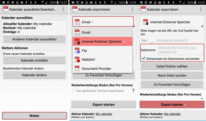 Android Kalender via iCal Import/Export CalDAV auf iPhone