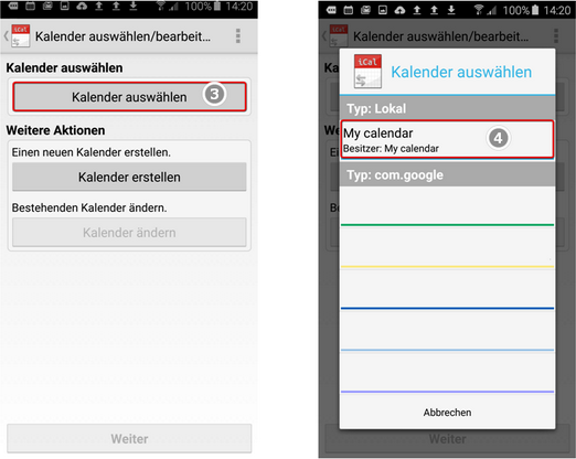 Android Kalender exportieren via via iCal Import/Export CalDAV