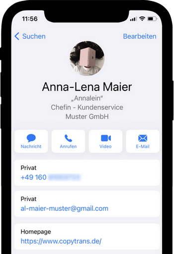 der bearbeiteter Kontakt auf iPhone