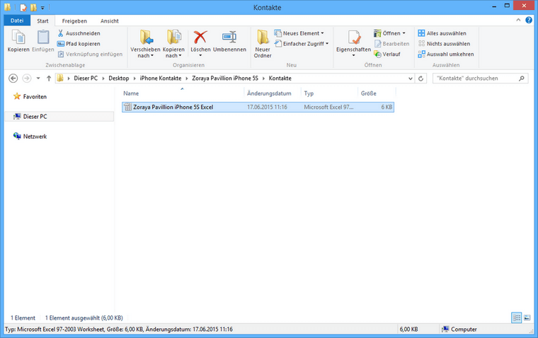 iPhone Kontakte im Excel