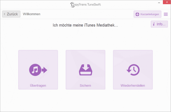 Copytrans TuneSwift Startfenster