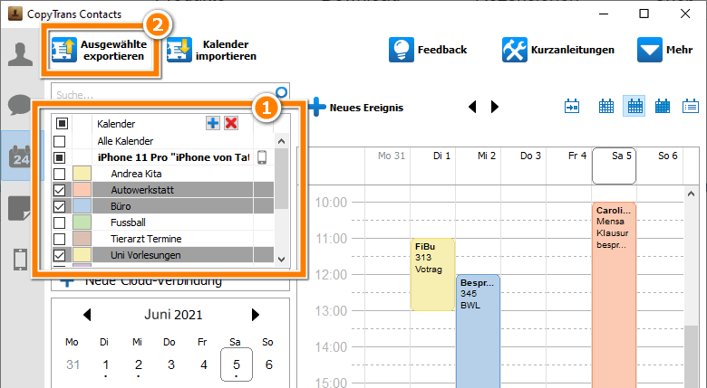 iPhone Kalender exportieren Outlook