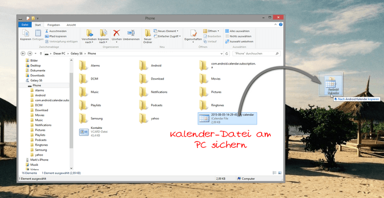 iCalendar Datei zum PC kopieren