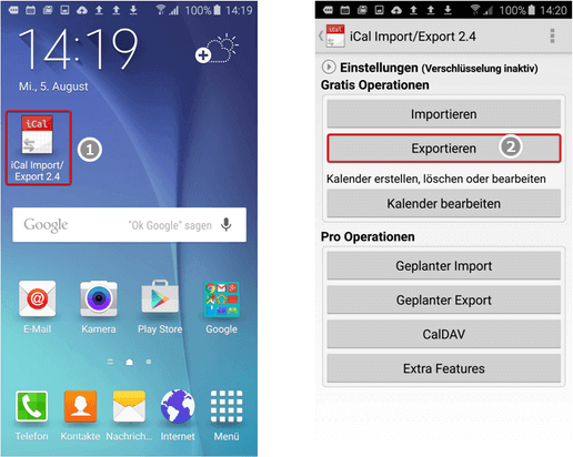 iCal Import/Export CalDAV auf Android starten