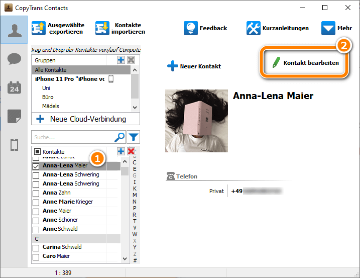 iPhone Kontakte am PC bearbeiten