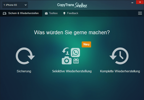 iPhone Daten mit CopyTrans Shelbee sichern