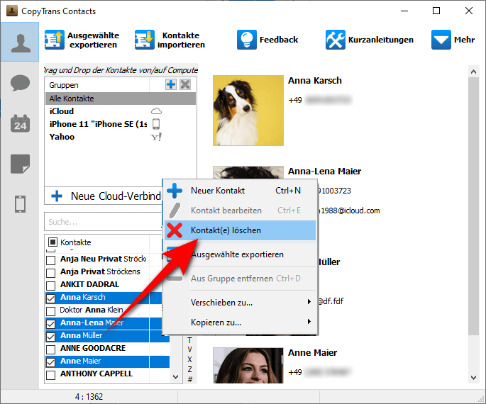 Kontakte löschen iPhone vom PC aus