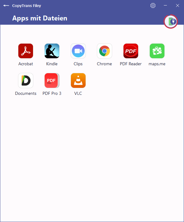 Wählen Sie mit CopyTrans Filey eine App aus