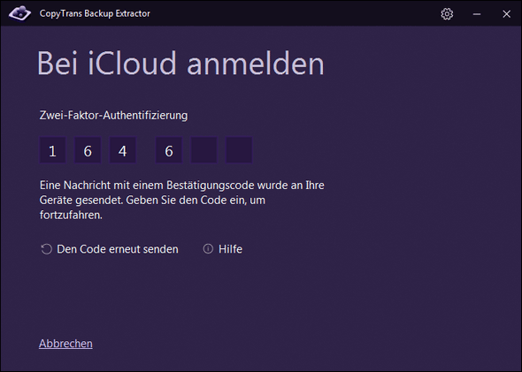 2-Faktor-Authentifizierungscode eingeben