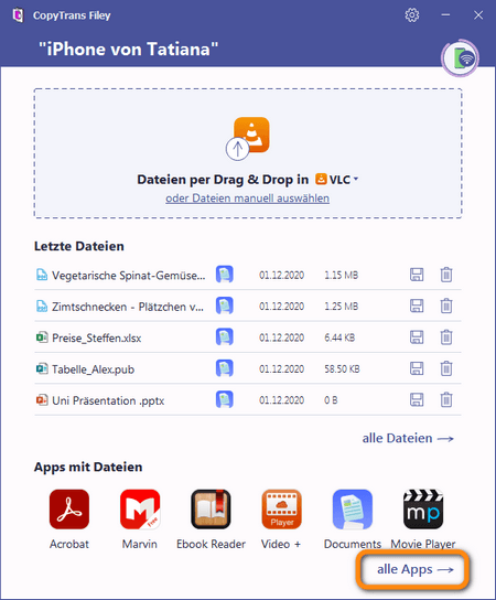 alle Apps in CopyTrans Filey zeigen