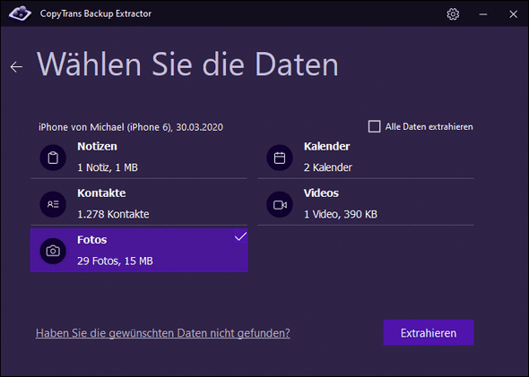 Fotos im Backup auswählen: gelöschte Bilder wiederherstellen