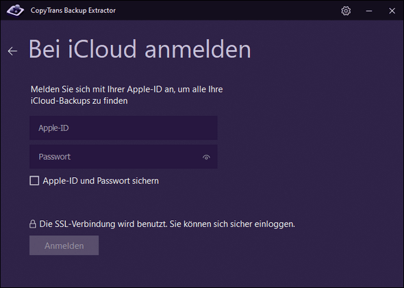 Bei iCloud im Programm anmelden