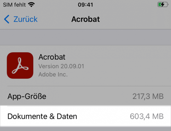 iPhone Dokumente und Daten sehr groß