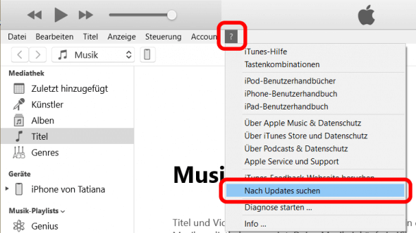 Nach iTunes Updates suchen