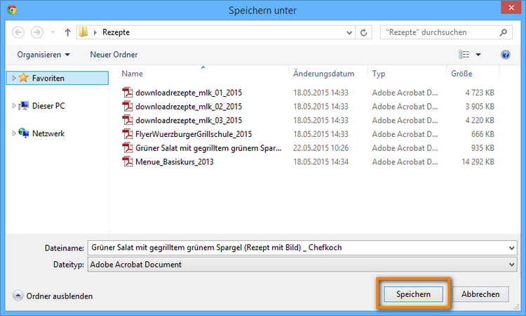 Rezepte als PDF auf PC speichern