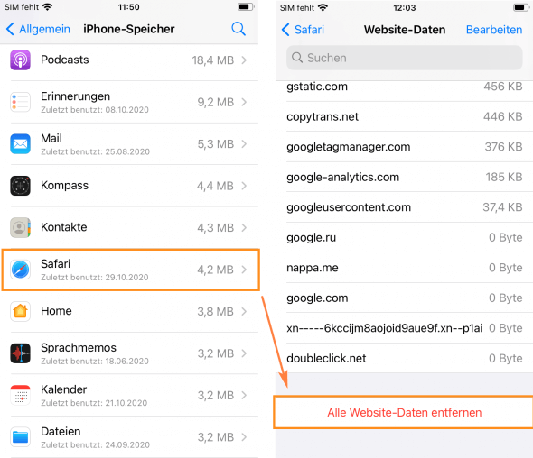 Safari Dokumente und Daten löschen