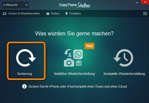 Handy App auf PC im Backup sichern