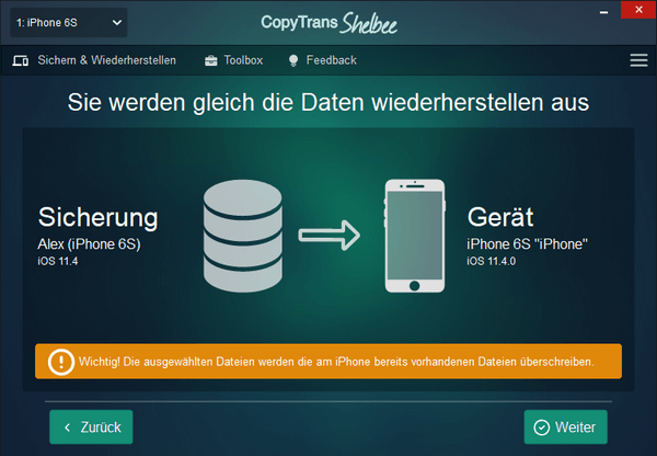 Daten zum Wiederherstellen von Threema Backup eingeben